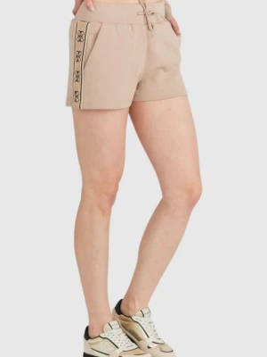 GUESS Beżowe szorty damskie z lampasami w logo, Rozmiar M