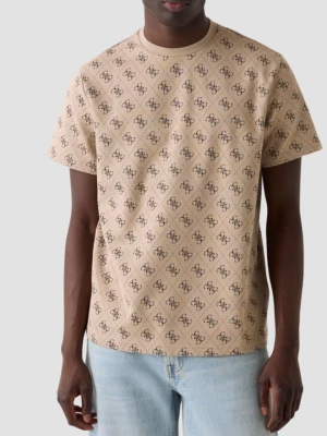 GUESS Beżowy męski t-shirt w monogram Jacquard 4G Knit, Rozmiar XL