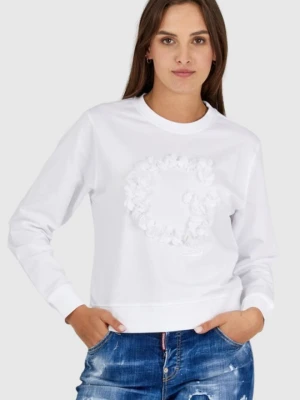 Zdjęcie produktu GUESS Biała bluza damska z literką g obszytą płatkami, Rozmiar M