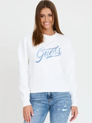 Zdjęcie produktu GUESS Biała damska bluza z cyrkoniami, Rozmiar L