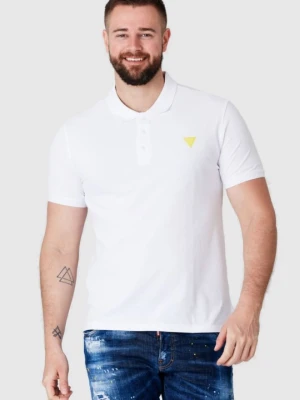 GUESS Biała męska koszulka polo z żółtym logo, Rozmiar L