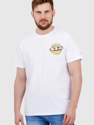 GUESS Biały bawełniany t-shirt męski sunset and palm trees, Rozmiar M