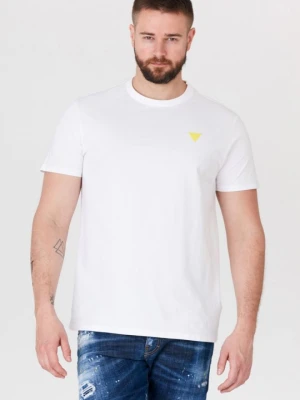 GUESS Biały bawełniany t-shirt męski z żółtym logo, Rozmiar M