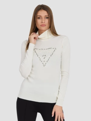 GUESS Biały damski golf Piper Triangle Logo, Rozmiar M