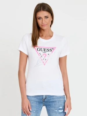 GUESS Biały damski T-shirt bawełniany Icon Tee, Rozmiar S