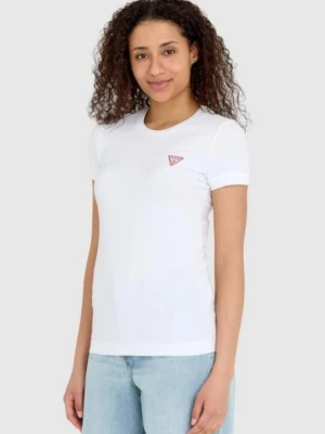 GUESS Biały damski t-shirt bawełniany Mini Triangle Tee, Rozmiar M