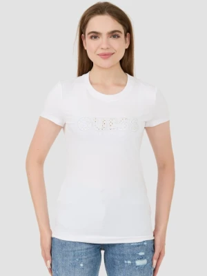 GUESS Biały damski t-shirt Sangallo Tee, Rozmiar M