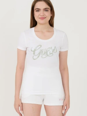 GUESS Biały damski t-shirt Script, Rozmiar L