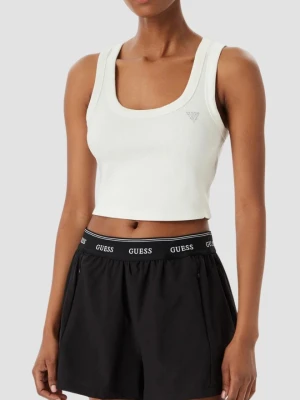 GUESS Biały krótki damski tank top Silvy Rib, Rozmiar L