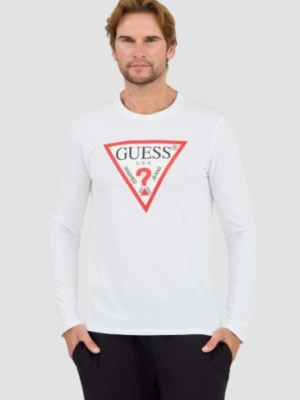 GUESS Biały męski longsleeve Original Logo Tee, Rozmiar M