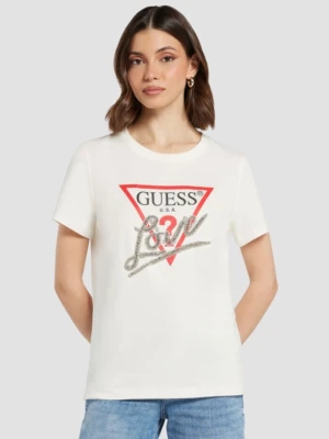 GUESS Biały t-shirt damski Love Tee, Rozmiar S