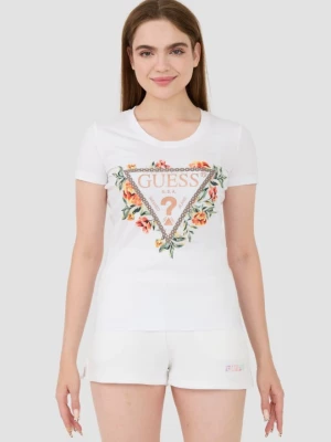 GUESS Biały t-shirt Triangle Flowers