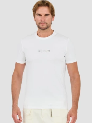 GUESS Biały t-shirt z haftowanym logo