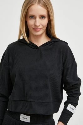 Guess bluza AISLIN damska kolor czarny z kapturem gładka V4RQ00 KC2T0