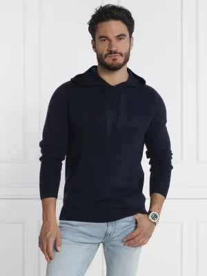 GUESS Bluza ALVIN LS HOODIE LOGO SWTR | Regular Fit | z dodatkiem jedwabiu