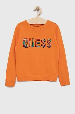 Guess bluza bawełniana dziecięca kolor pomarańczowy z aplikacją
