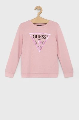 Guess Bluza bawełniana dziecięca kolor różowy z nadrukiem