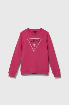 Guess bluza bawełniana dziecięca kolor różowy z nadrukiem