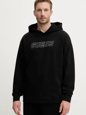 Guess bluza bawełniana MENTORE męska kolor czarny z kapturem z aplikacją Z5YQ00 KCE91