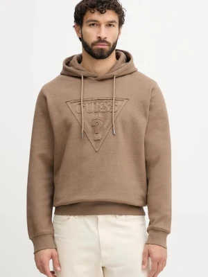 Guess bluza bawełniana męska kolor brązowy z kapturem z aplikacją M5BQ04 K0961