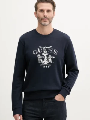 Guess bluza bawełniana męska kolor granatowy z nadrukiem M5GQ07 KCS31