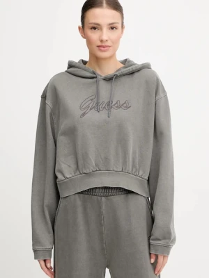Guess bluza bawełniana MISTY damska kolor szary z kapturem wzorzysta V5RQ16 KCOS1