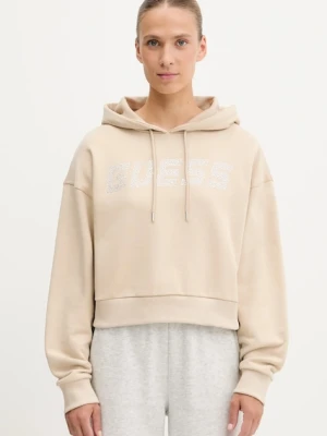 Guess bluza bawełniana PRIMULA damska kolor beżowy z kapturem z aplikacją V5GQ09 KCRP0