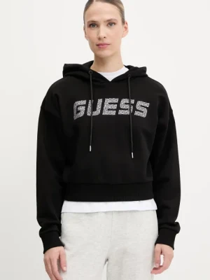Guess bluza bawełniana PRIMULA damska kolor czarny z kapturem z aplikacją V5GQ09 KCRP0