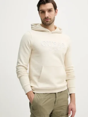 Guess bluza BEAU męska kolor beżowy z kapturem z aplikacją M5GQ36 KCN01