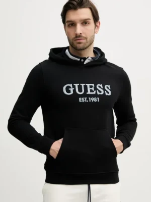 Guess bluza BEAU męska kolor czarny z kapturem z aplikacją M5GQ36 KCN01