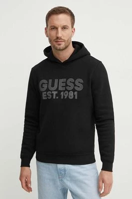 Guess bluza BEAU męska kolor czarny z kapturem z nadrukiem M4YQ36 K9Z21