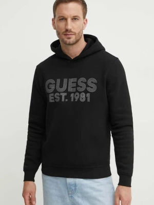 Guess bluza BEAU męska kolor czarny z kapturem z nadrukiem M4YQ36 K9Z21