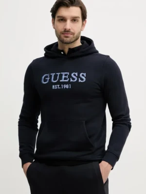 Guess bluza BEAU męska kolor granatowy z kapturem z aplikacją M5GQ36 KCN01