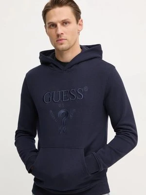 Guess bluza BEAU męska kolor granatowy z kapturem z aplikacją M5RQ36 KCN01