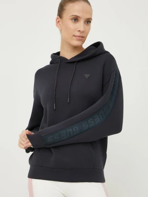 Guess bluza BRENDA damska kolor granatowy z kapturem z aplikacją V2YQ18 K7UW2