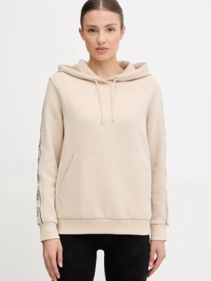 Guess bluza CARLA damska kolor beżowy z kapturem z aplikacją V4YQ11 KB3P2