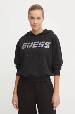 Guess bluza CECILIA damska kolor czarny z kapturem z aplikacją V4BQ25 KC3D2