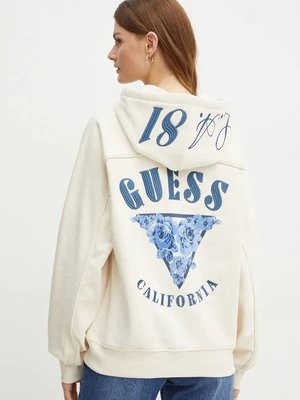 Guess bluza damska kolor beżowy z kapturem z aplikacją W4BQ05 KBY51