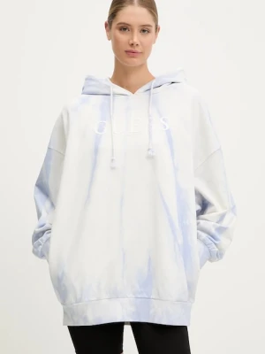 Guess bluza damska kolor niebieski z kapturem wzorzysta V5GQ16 KCRQ0