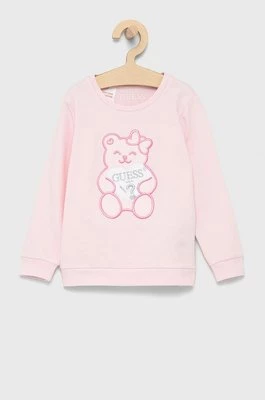 Guess Bluza dziecięca kolor różowy z aplikacją