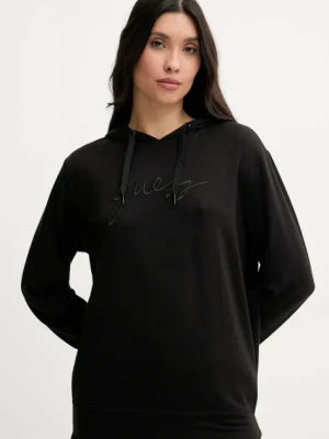 Guess bluza LUCIA damska kolor czarny z kapturem z aplikacją O5GQ00 KCQP2