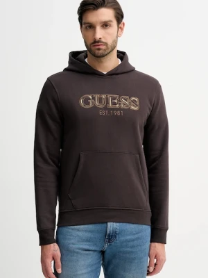 Guess bluza męska kolor brązowy z kapturem gładka M5BQ36 K9Z21