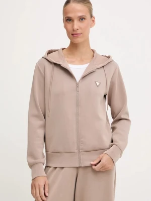 Guess bluza OLYMPE damska kolor beżowy z kapturem gładka V4YQ06 KCAY2