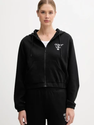 Guess bluza ROBERTA damska kolor czarny z kapturem z aplikacją V5RQ20 KC3D2