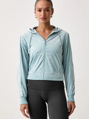 Guess bluza rozpinana z kapturem damska welurowa AMALIA niebieski
