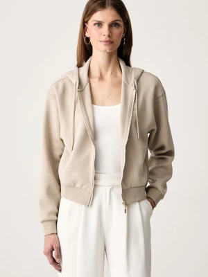 Guess bluza rozpinana z kapturem damska z wiskozą BRIANNA beżowy