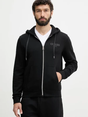 Guess bluza rozpinana z kapturem męska z bawełną czarny
