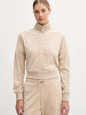 Guess bluza welurowa COUTURE damska kolor beżowy gładka V3BQ22 K0232