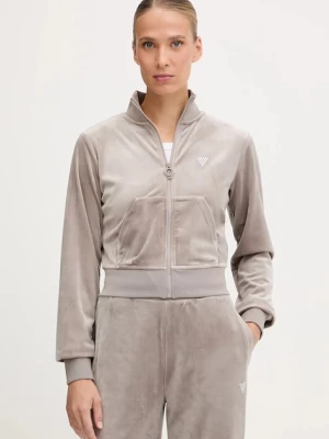 Guess bluza welurowa COUTURE damska kolor beżowy gładka V3BQ22 K0232