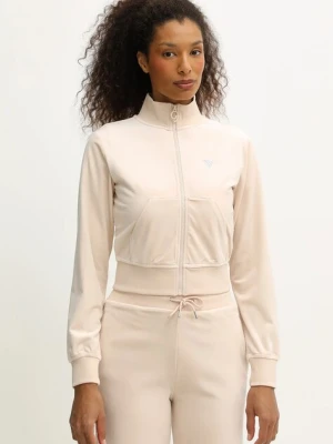 Guess bluza welurowa COUTURE damska kolor beżowy gładka V3BQ22 K0232